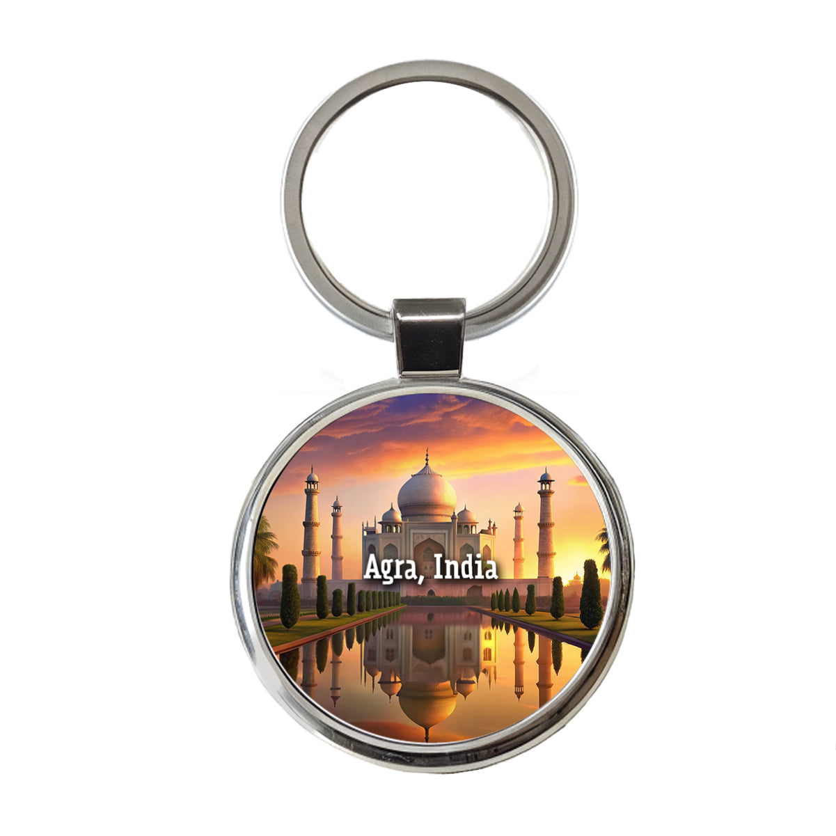 Agra, India Travel City Country Stamp Round Metal Keychain