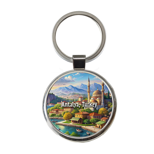 Antalya, Turkey Travel City Country Stamp Round Metal Keychain