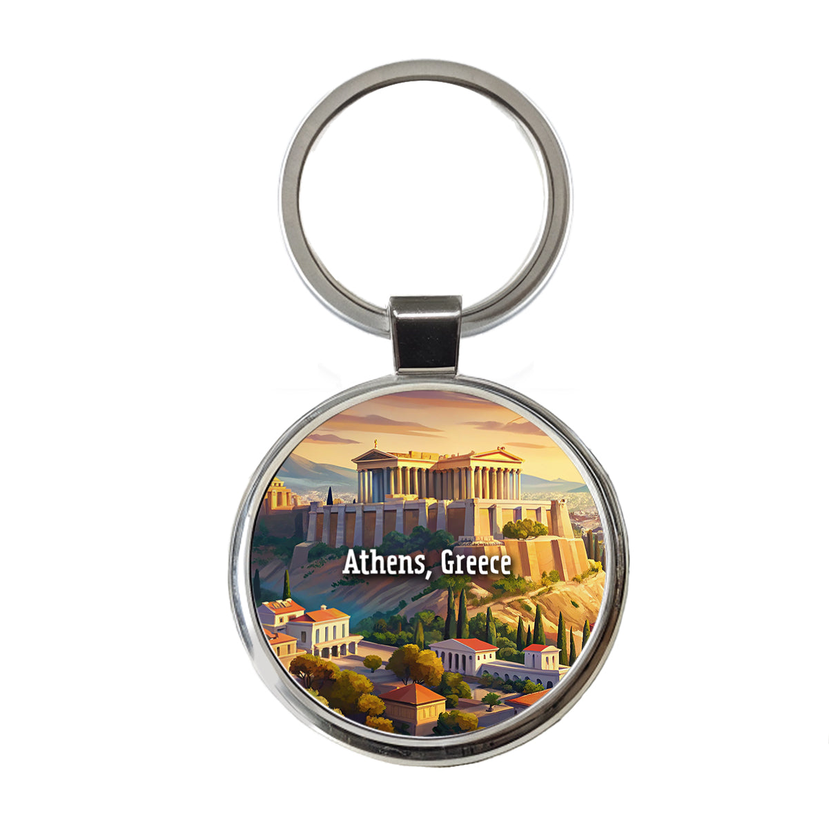 Athens, Greece Travel City Country Stamp Round Metal Keychain