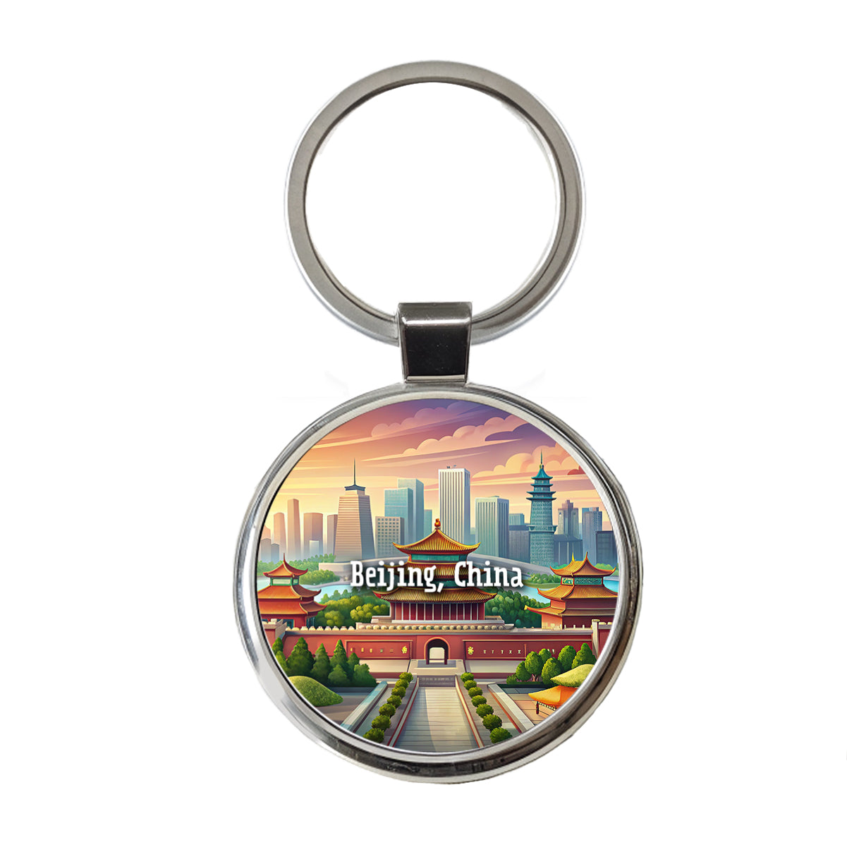 Beijing, China Travel City Country Stamp Round Metal Keychain
