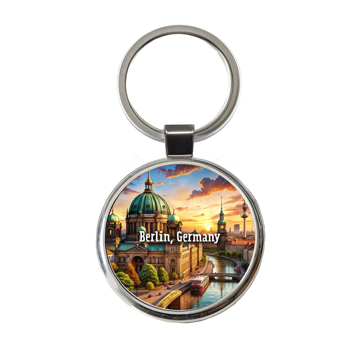 Berlin, Germany Travel City Country Stamp Round Metal Keychain