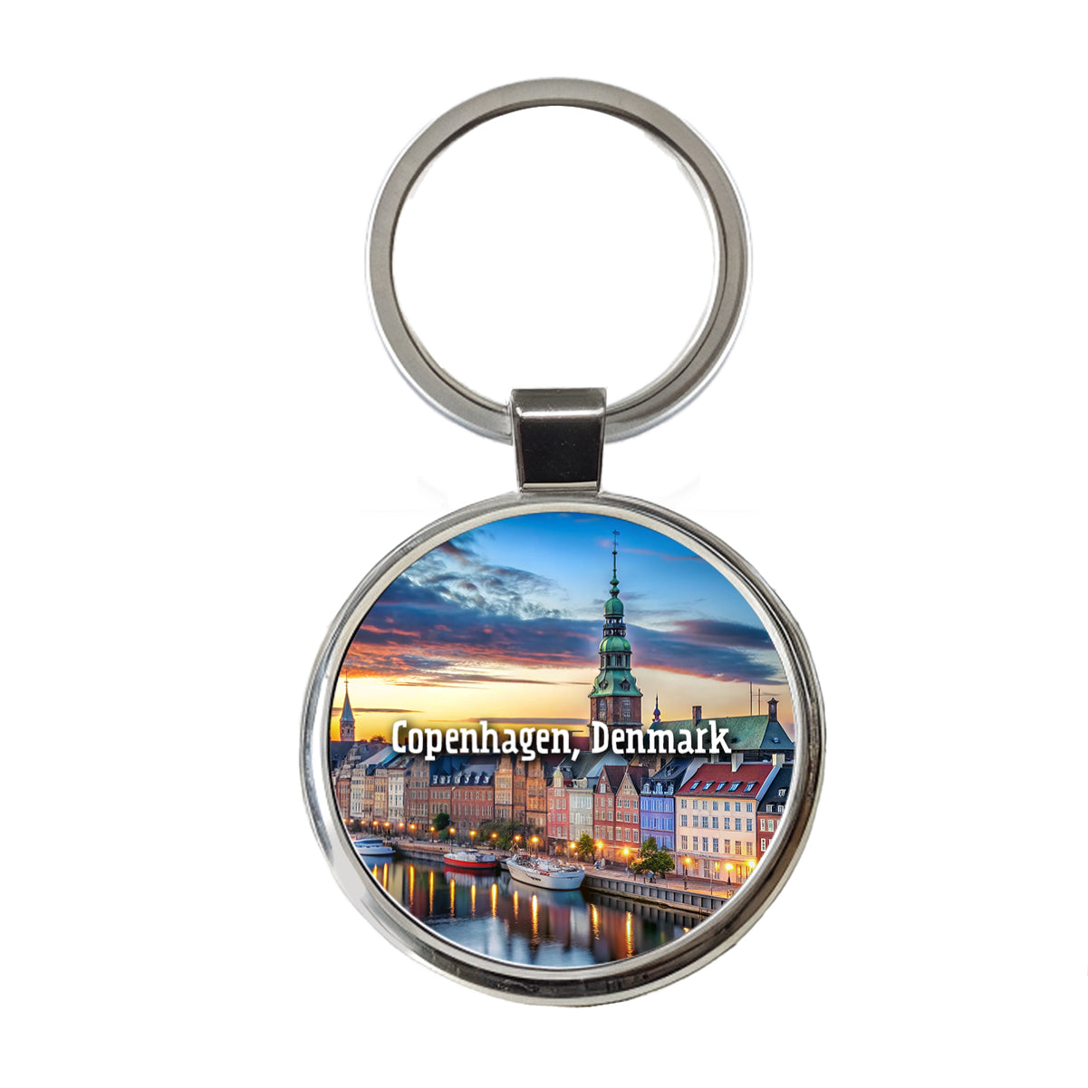 Copenhagen, Denmark Travel City Country Stamp Round Metal Keychain
