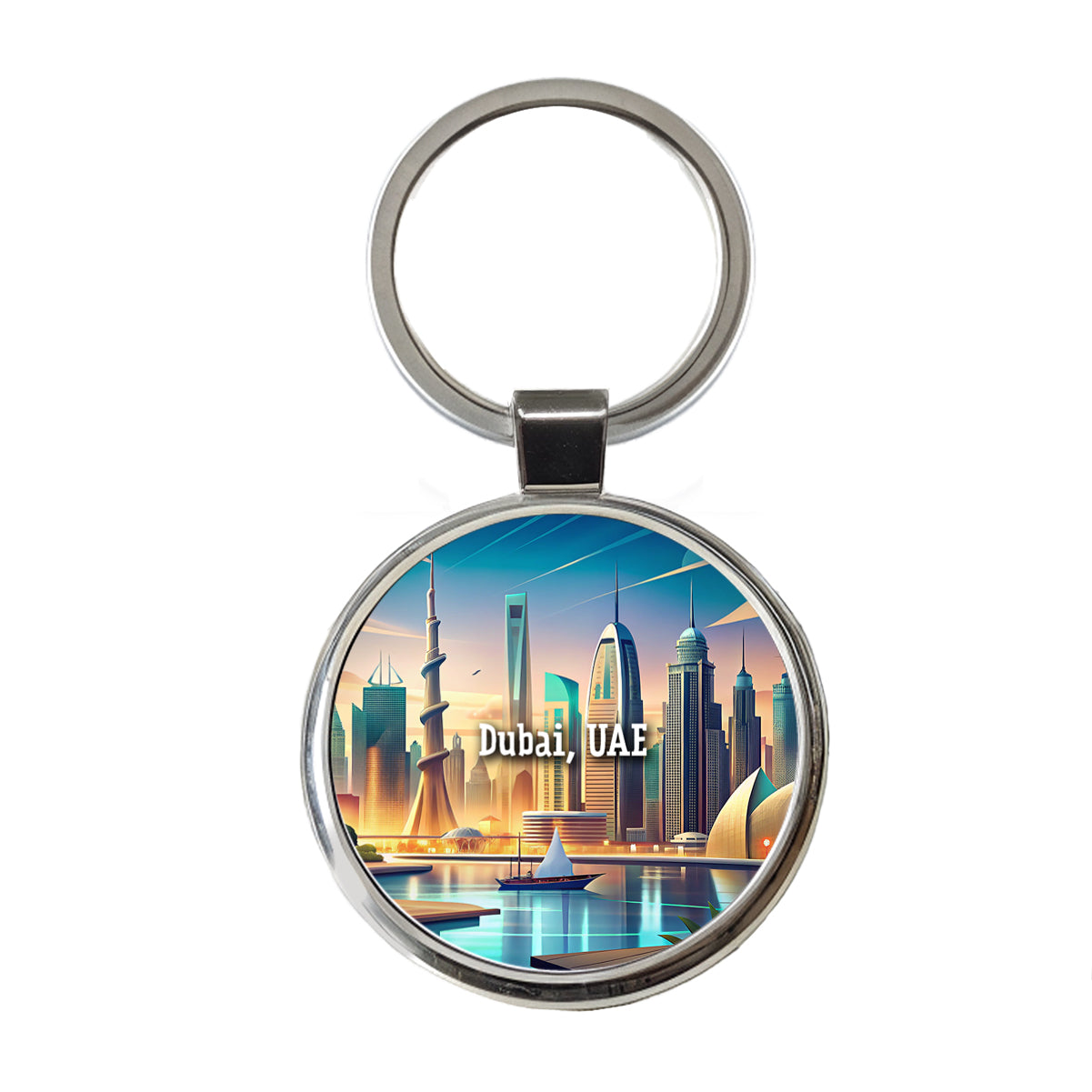 Dubai, UAE Travel City Country Stamp Round Metal Keychain