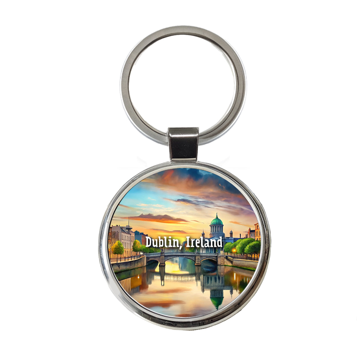 Dublin, Ireland Travel City Country Stamp Round Metal Keychain