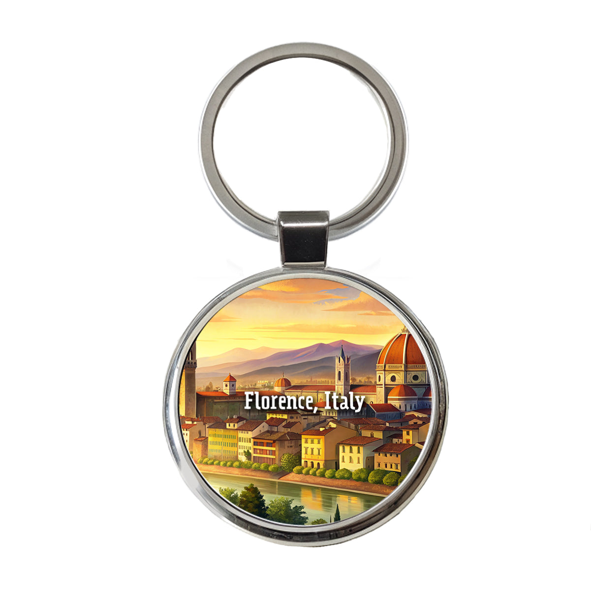 Florence, Italy Travel City Country Stamp Round Metal Keychain