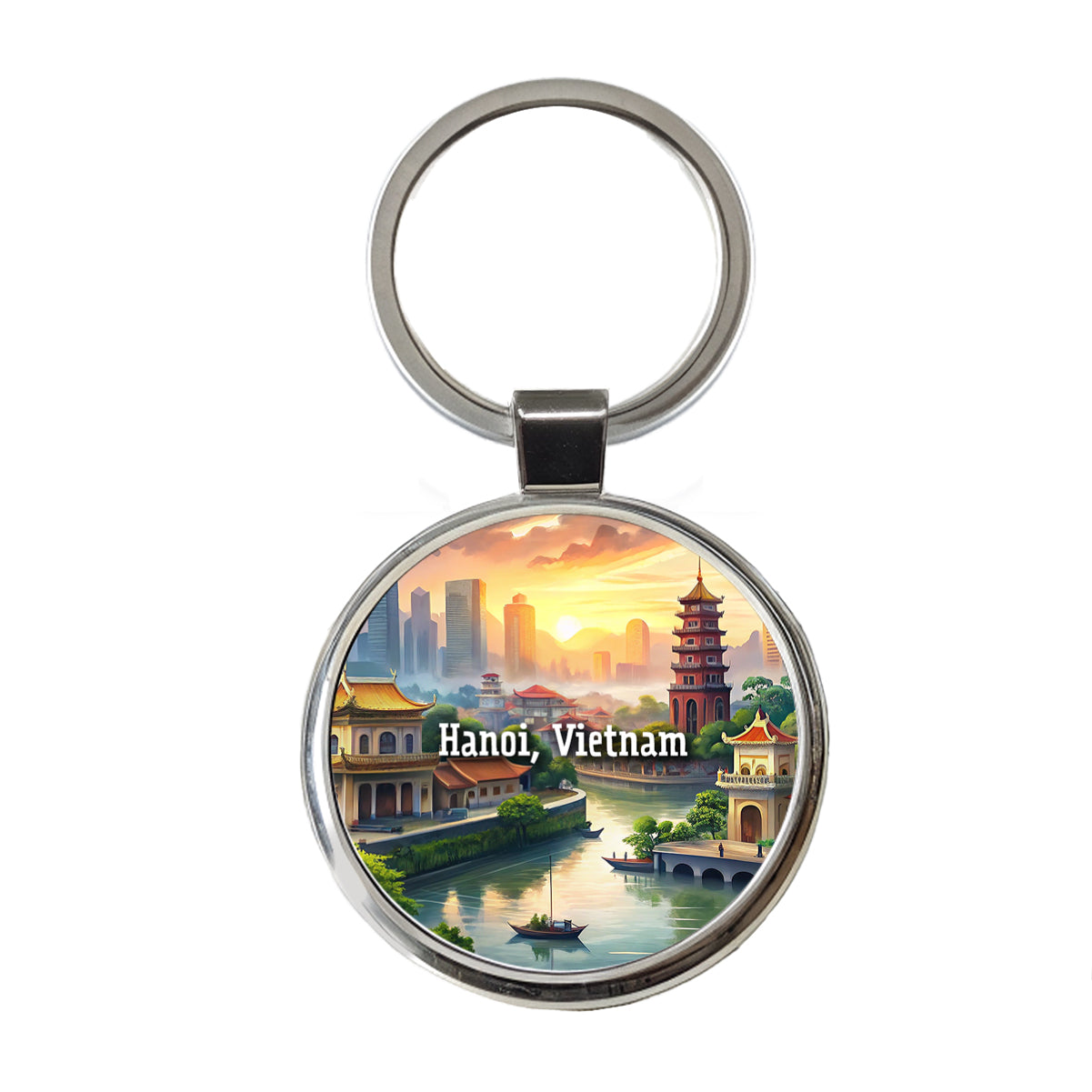 Hanoi, Vietnam Travel City Country Stamp Round Metal Keychain