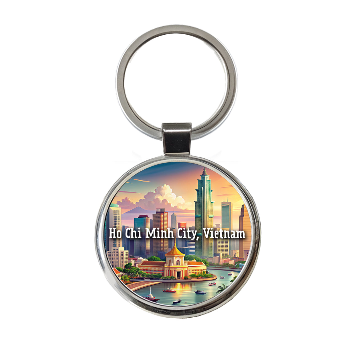 Ho Chi Minh City, Vietnam Travel City Country Stamp Round Metal Keychain