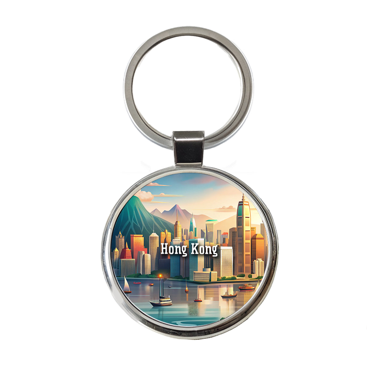 Hong Kong Travel City Country Stamp Round Metal Keychain