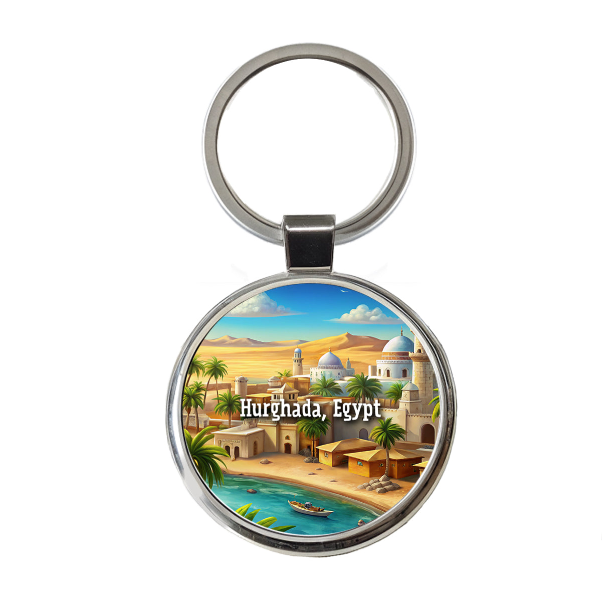 Hurghada, Egypt Travel City Country Stamp Round Metal Keychain