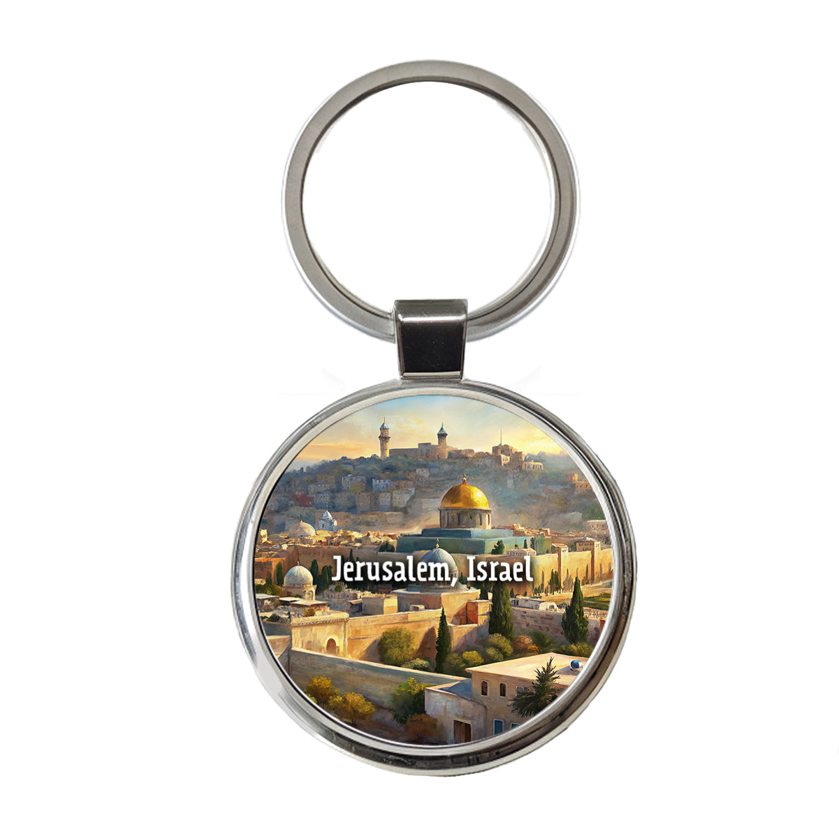 Jerusalem, Israel Travel City Country Stamp Round Metal Keychain