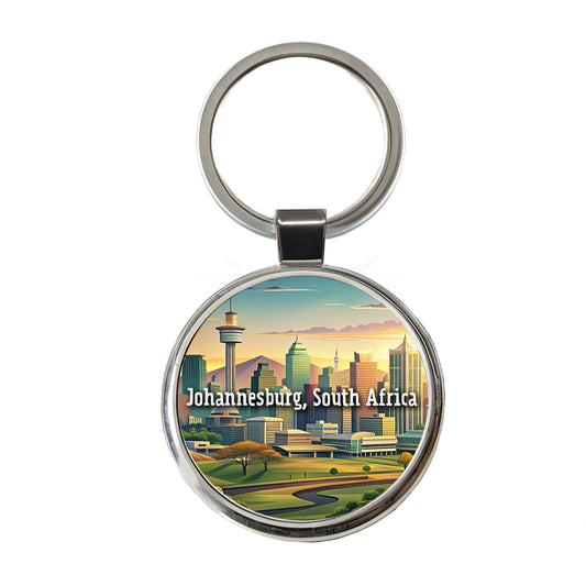 Johannesburg, South Africa Travel City Country Stamp Round Metal Keychain