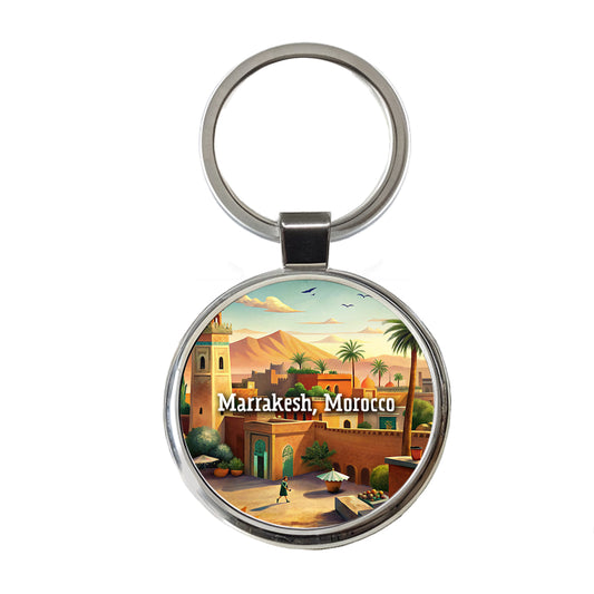 Marrakesh, Morocco Travel City Country Stamp Round Metal Keychain