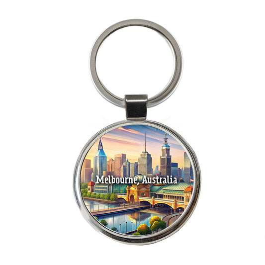 Melbourne, Australia Travel City Country Stamp Round Metal Keychain