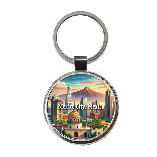 Mexico City, Mexico Travel City Country Stamp Round Metal Keychain