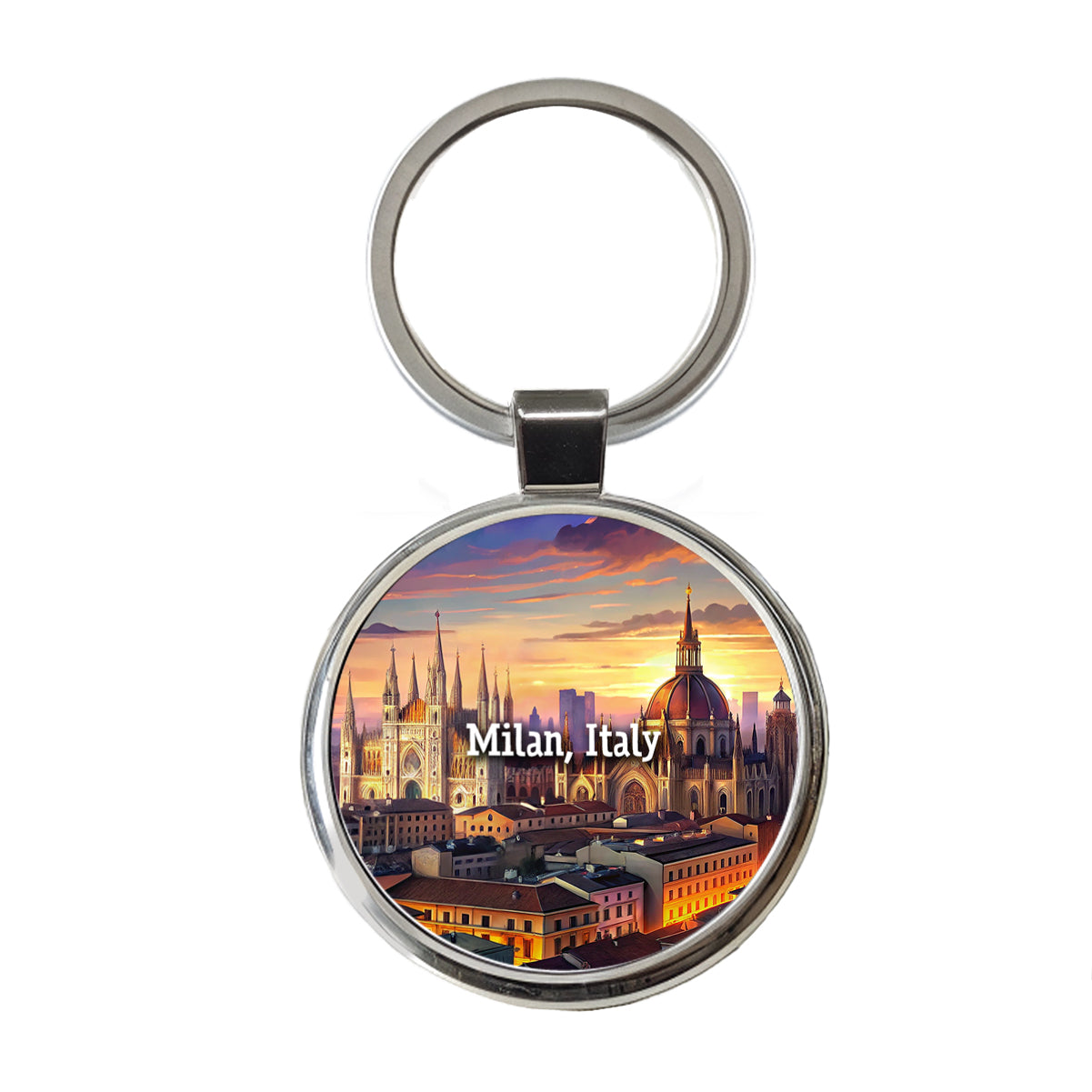 Milan, Italy Travel City Country Stamp Round Metal Keychain