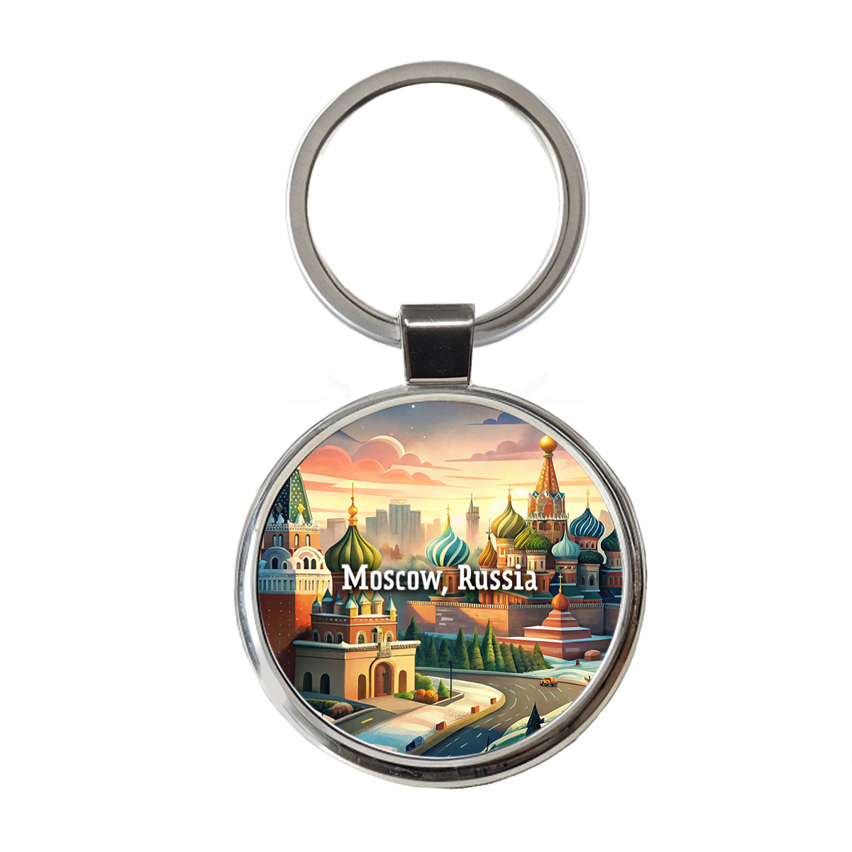 Moscow, Russia Travel City Country Stamp Round Metal Keychain