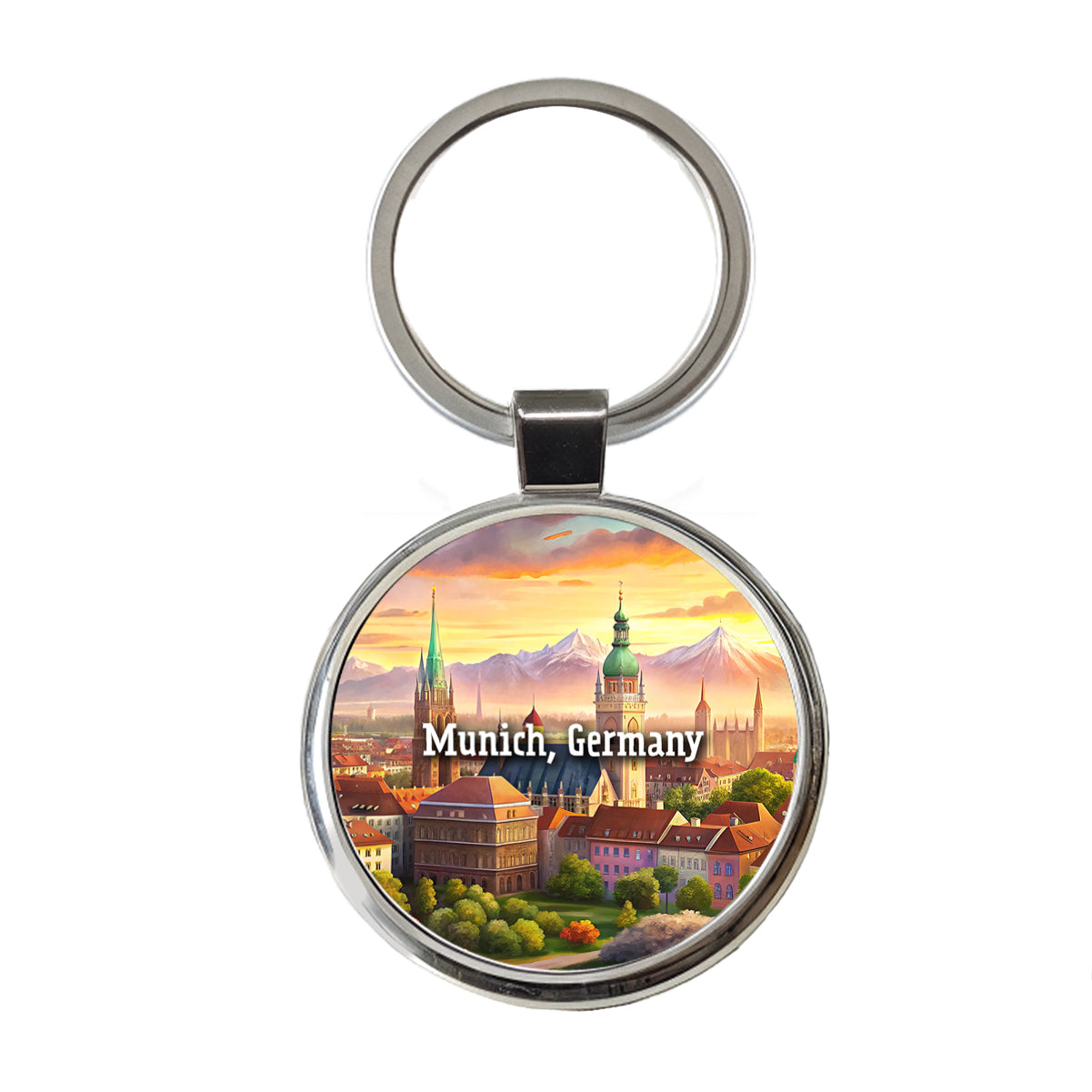 Munich, Germany Travel City Country Stamp Round Metal Keychain