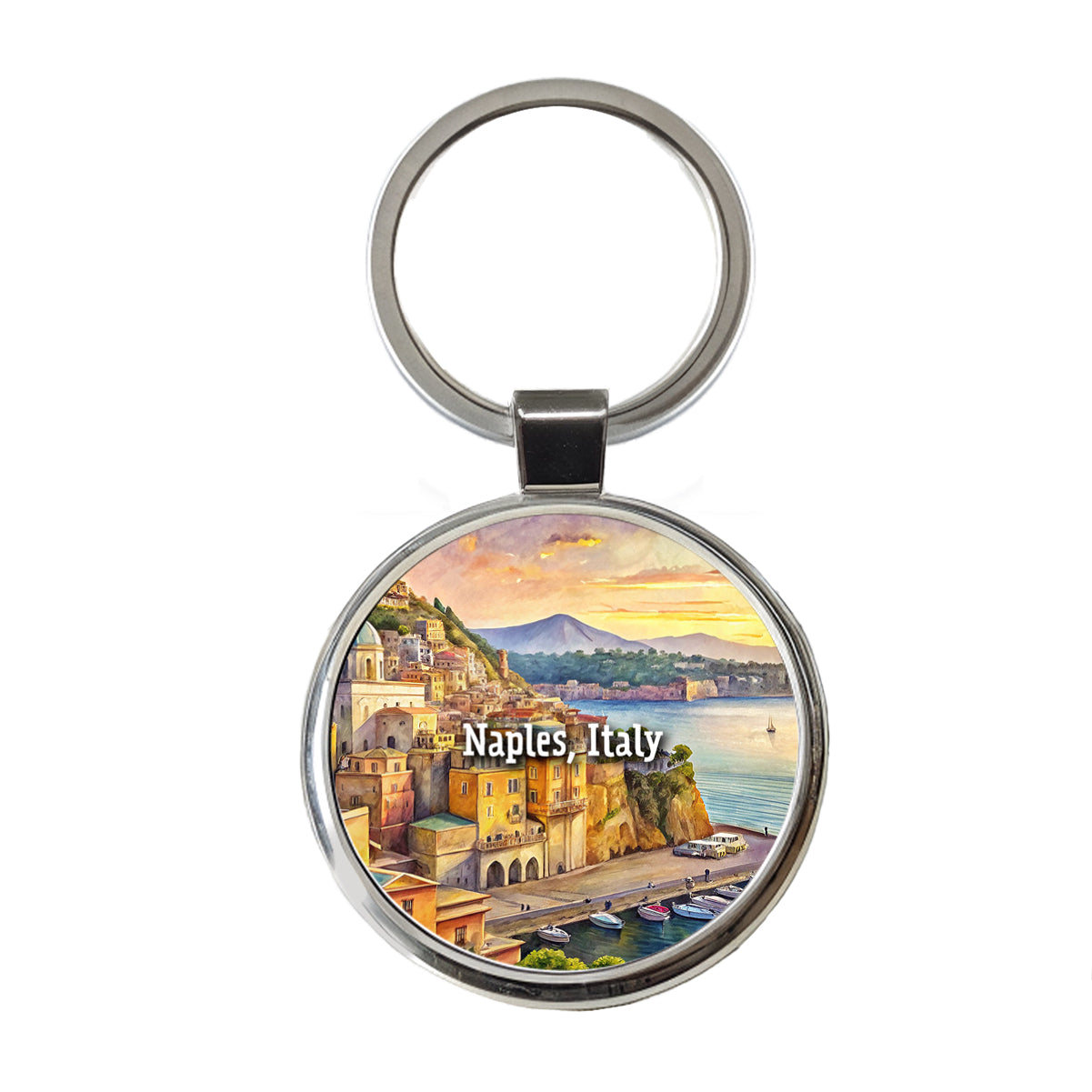 Naples, Italy Travel City Country Stamp Round Metal Keychain