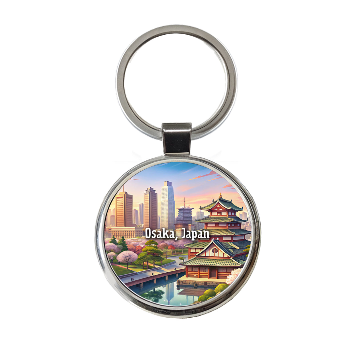 Osaka, Japan Travel City Country Stamp Round Metal Keychain