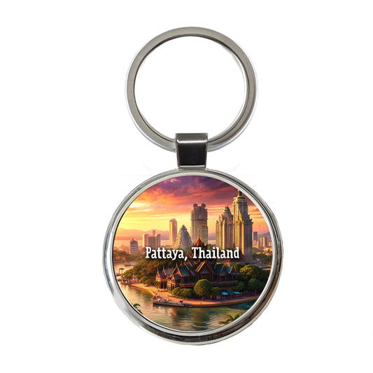Pattaya, Thailand Travel City Country Stamp Round Metal Keychain