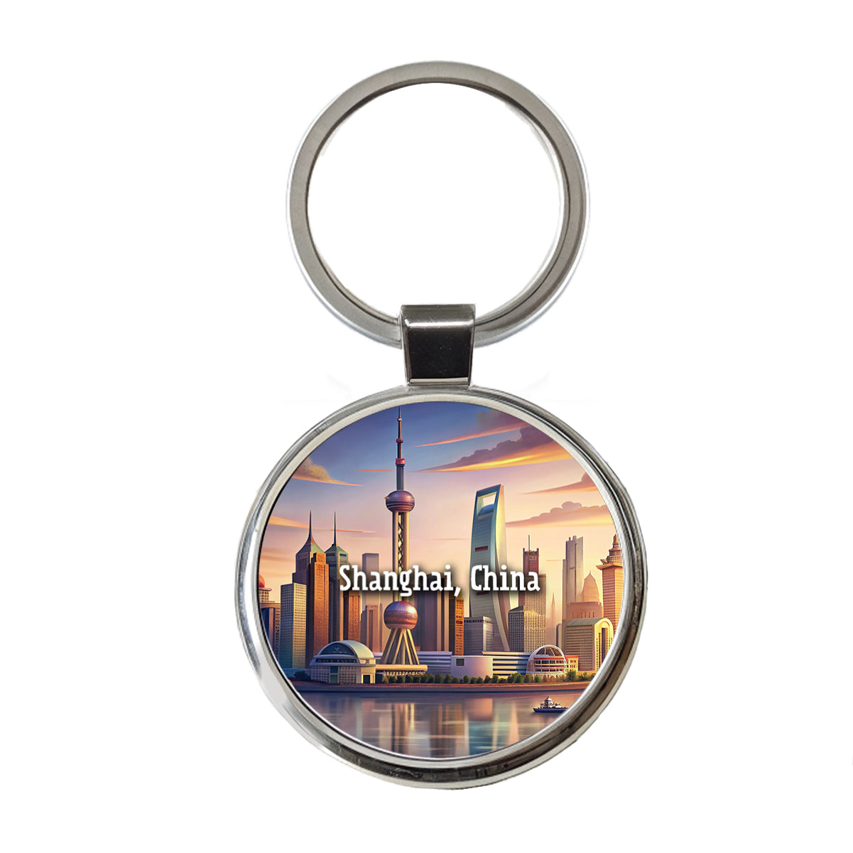 Shanghai, China Travel City Country Stamp Round Metal Keychain