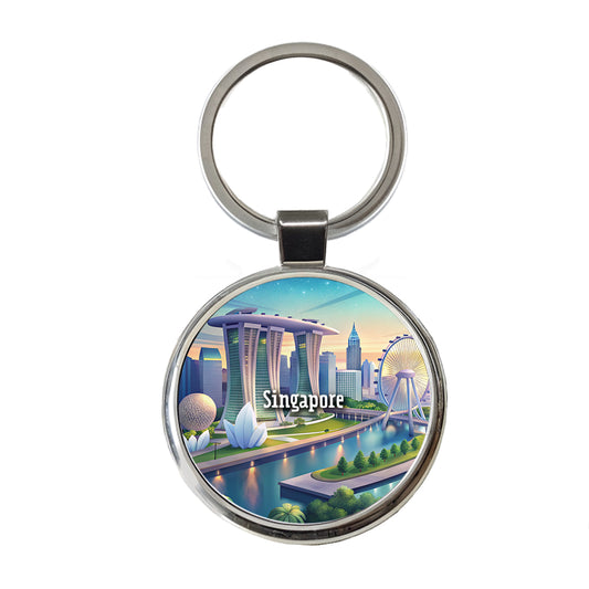 Singapore Travel City Country Stamp Round Metal Keychain