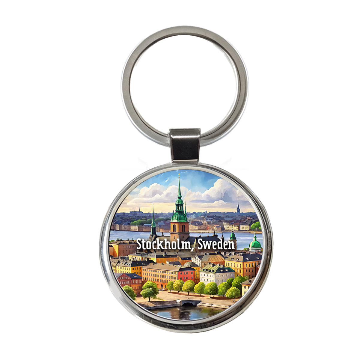 Stockholm, Sweden Travel City Country Stamp Round Metal Keychain