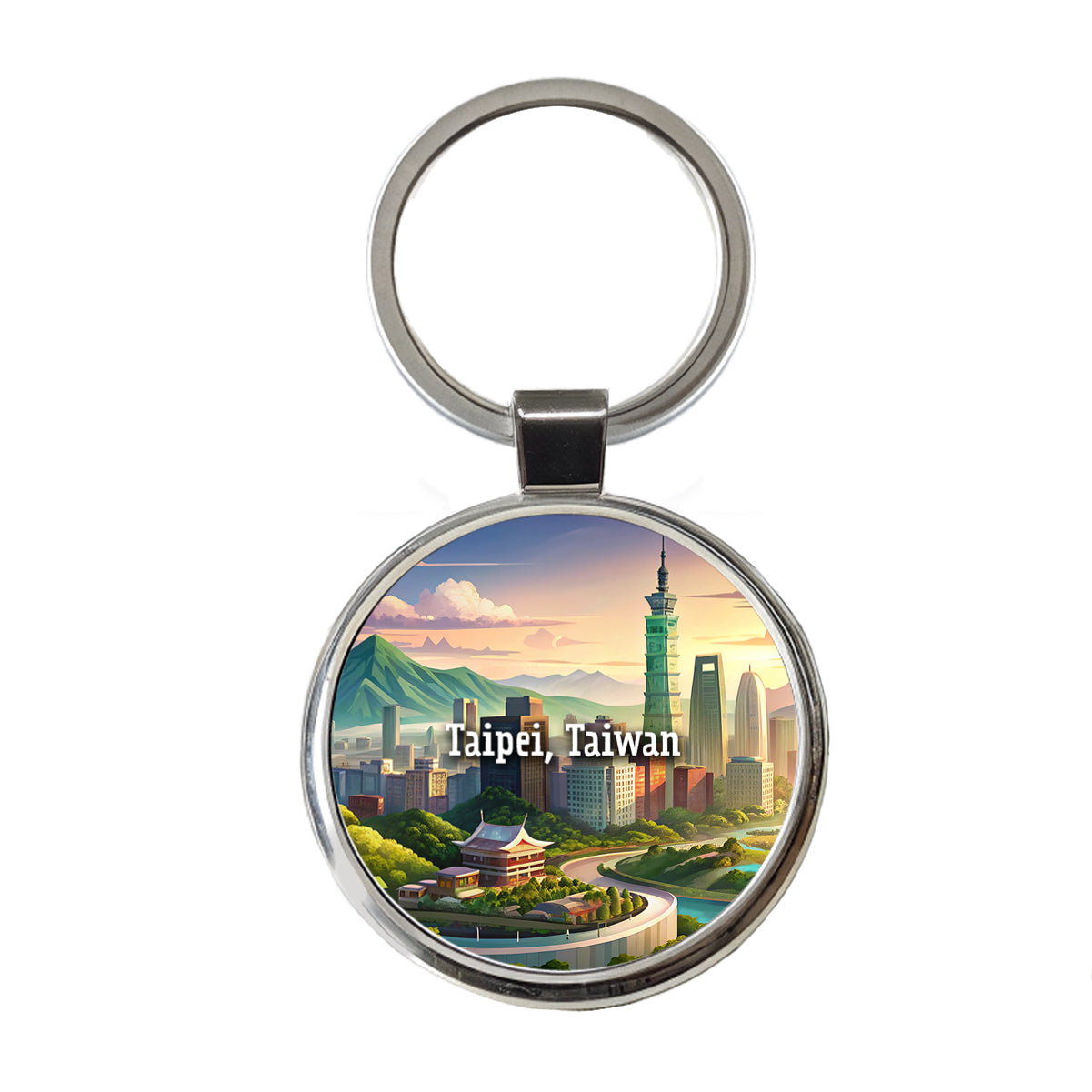 Taipei, Taiwan Travel City Country Stamp Round Metal Keychain