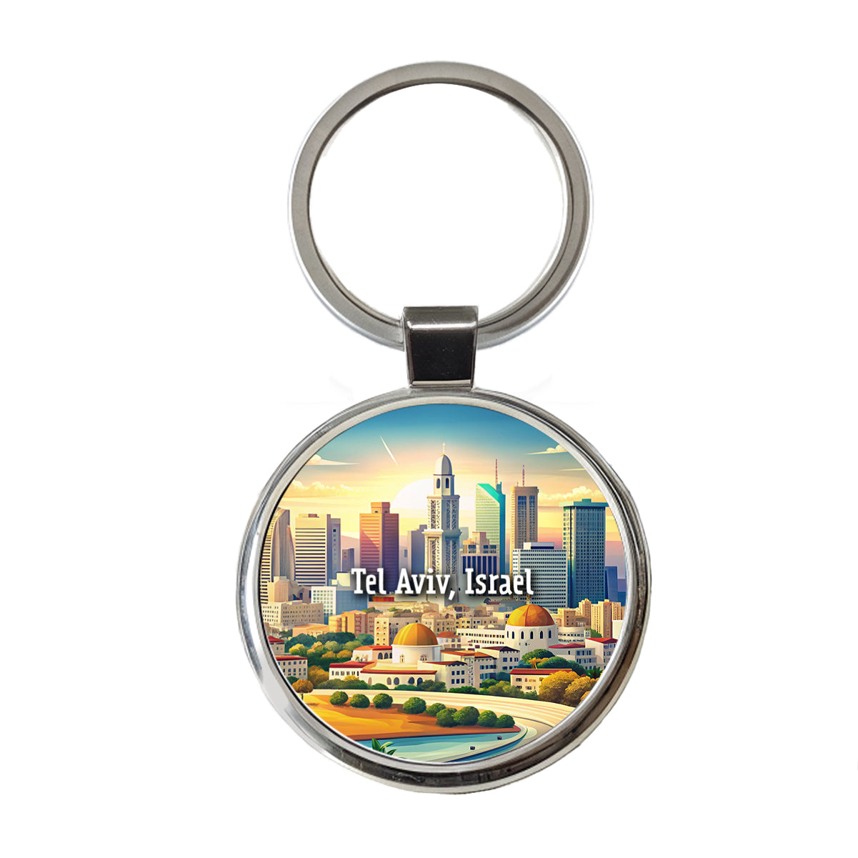 Tel Aviv, Israel Travel City Country Stamp Round Metal Keychain