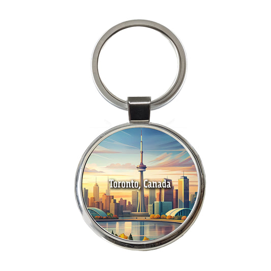 Toronto, Canada Travel City Country Stamp Round Metal Keychain