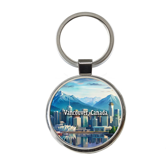 Vancouver, Canada Travel City Country Stamp Round Metal Keychain