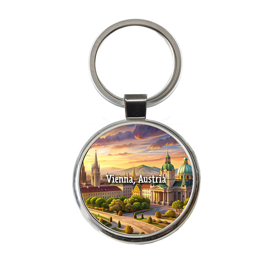 Vienna, Austria Travel City Country Stamp Round Metal Keychain