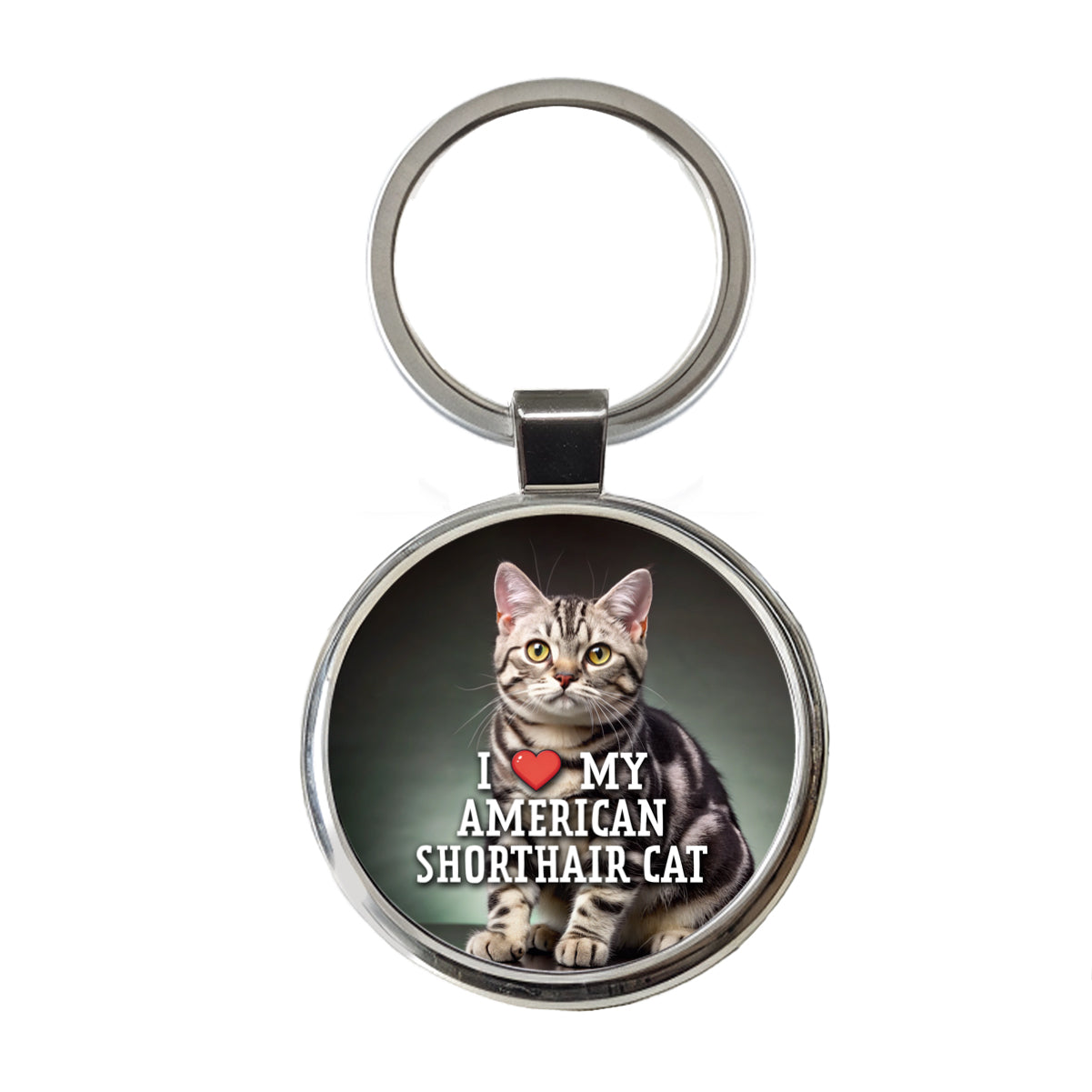 I Love My American Shorthair Cat Heart Round Metal Keychain