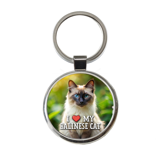 I Love My Balinese Cat Heart Round Metal Keychain