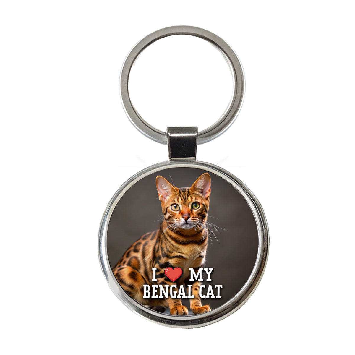 I Love My Bengal Cat Heart Round Metal Keychain