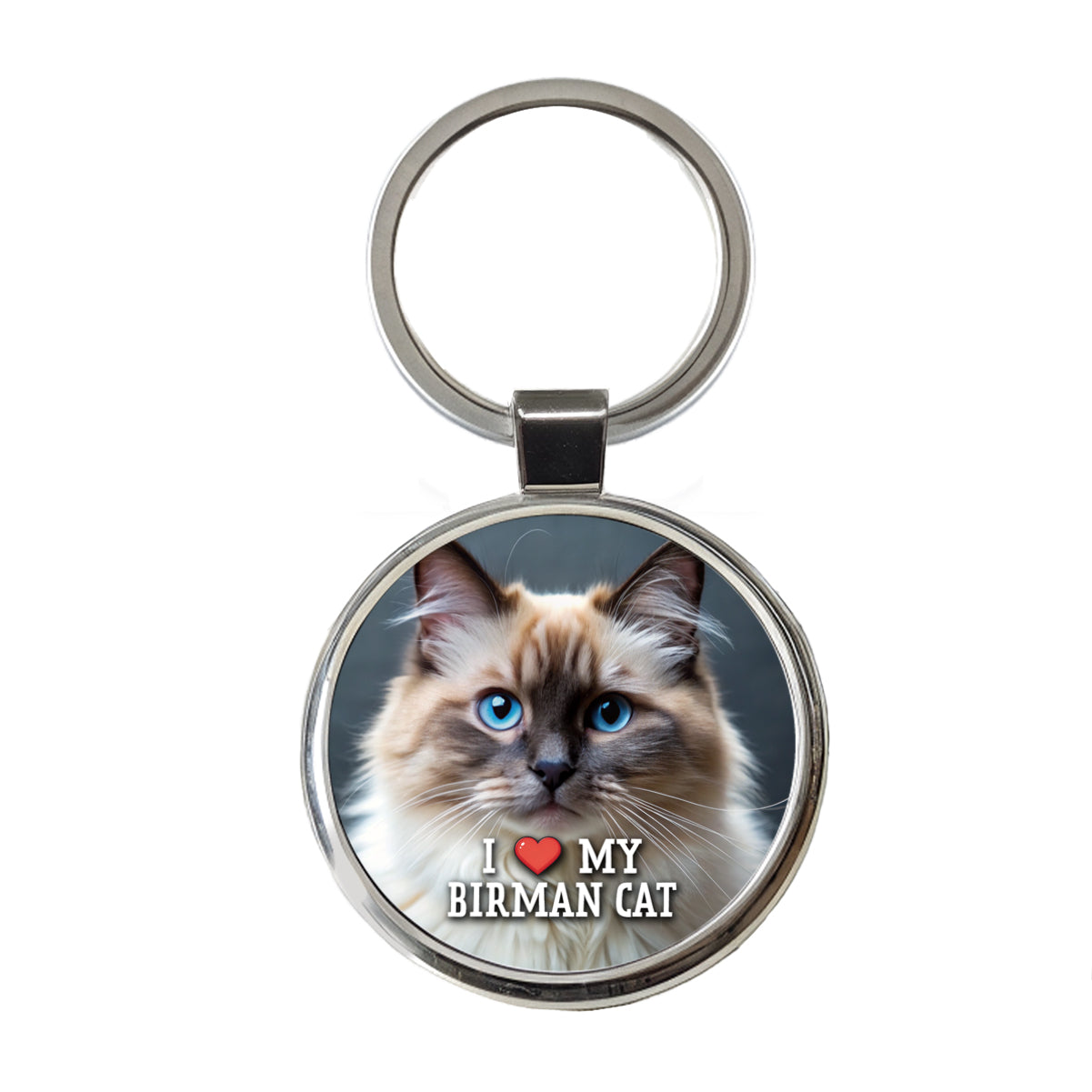 I Love My Birman Cat Heart Round Metal Keychain