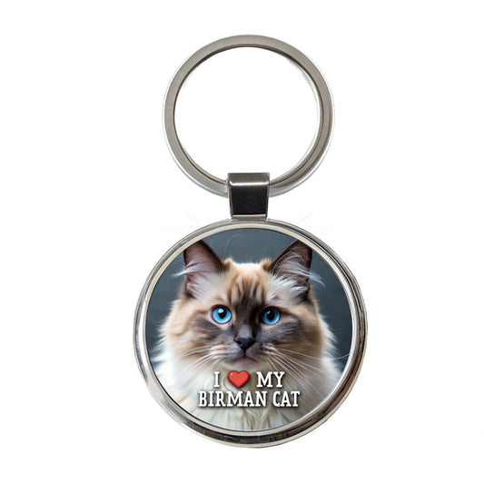 I Love My Birman Cat Heart Round Metal Keychain