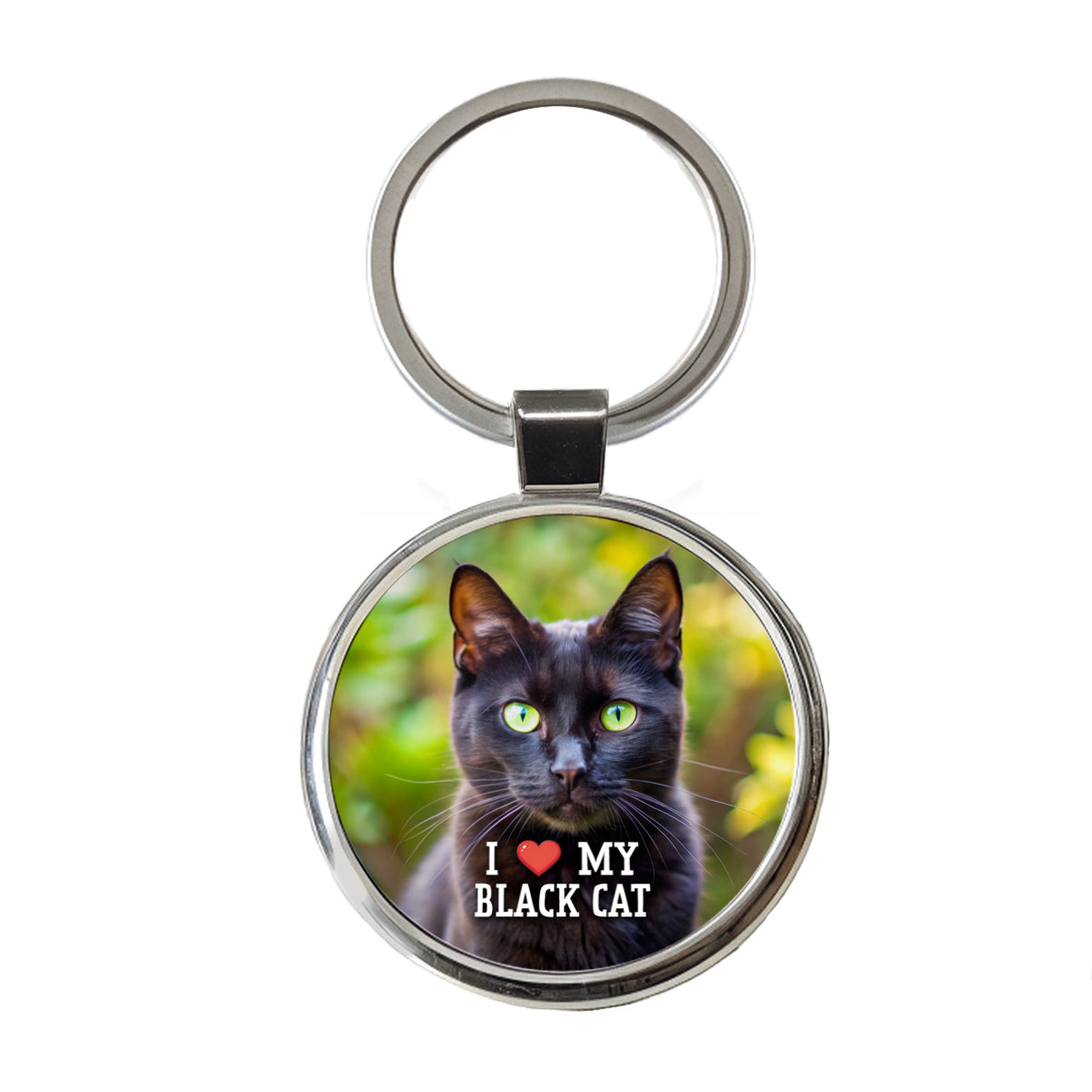 I Love My Black Cat Heart Round Metal Keychain