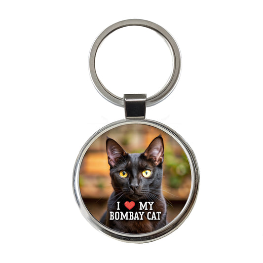 I Love My Bombay Cat Heart Round Metal Keychain