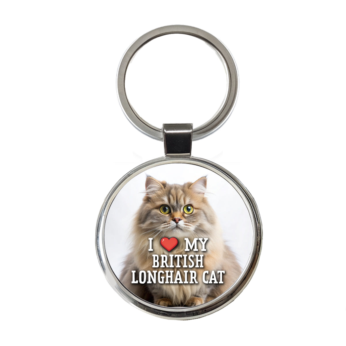 I Love My British Longhair Cat Heart Round Metal Keychain