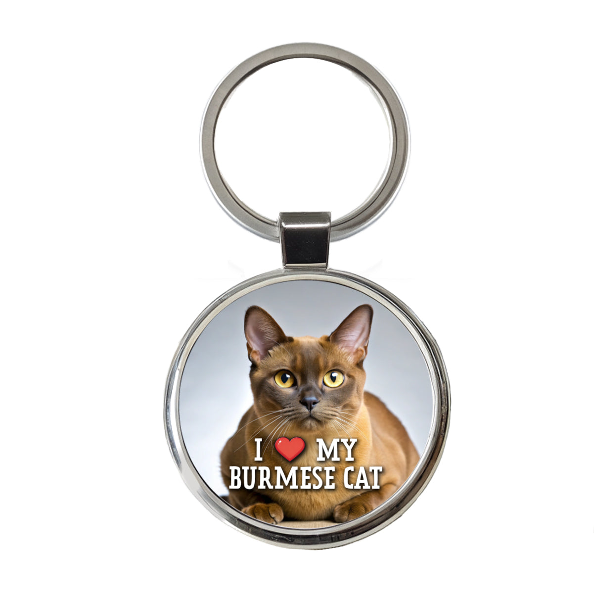 I Love My Burmese Cat Heart Round Metal Keychain