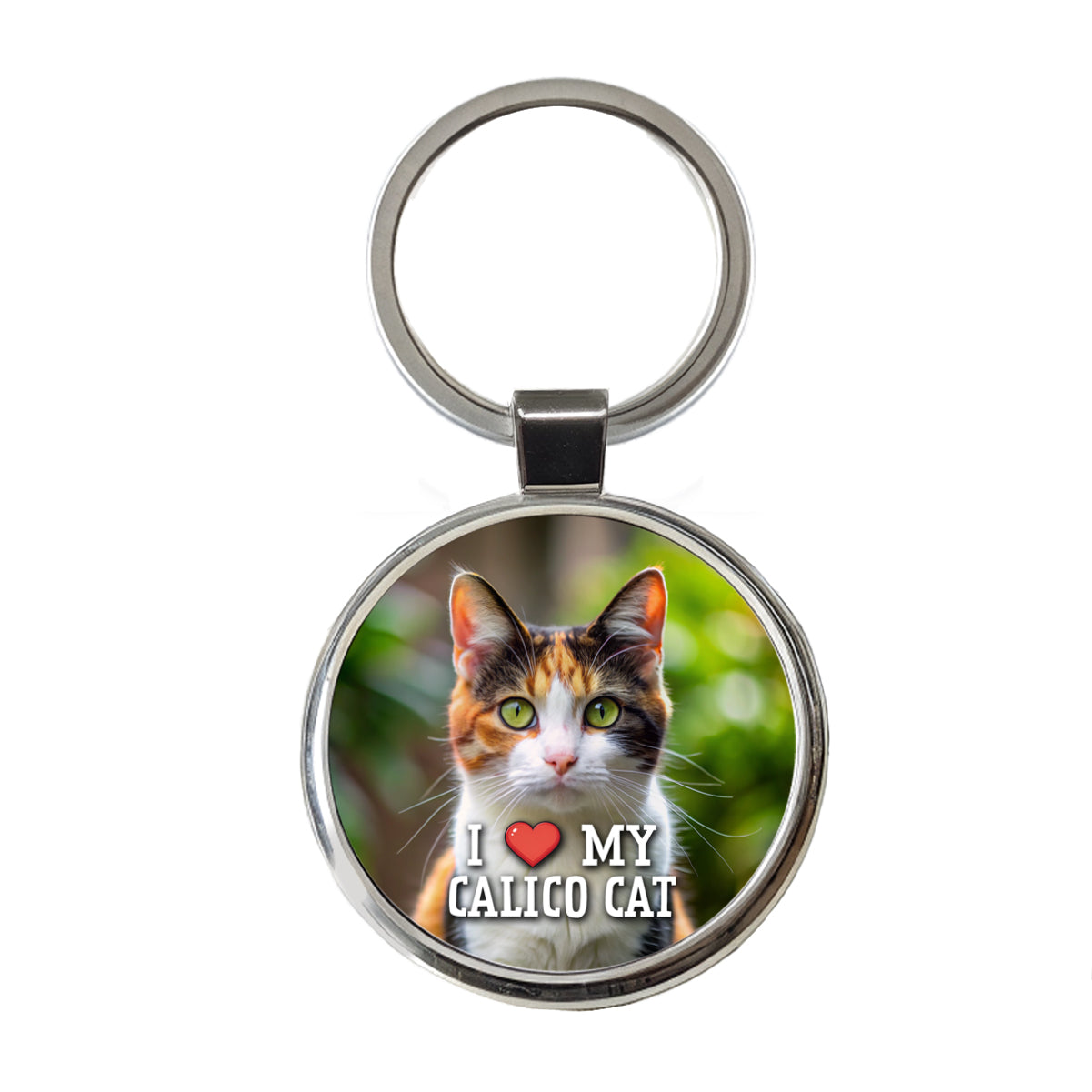 I Love My Calico Cat Heart Round Metal Keychain