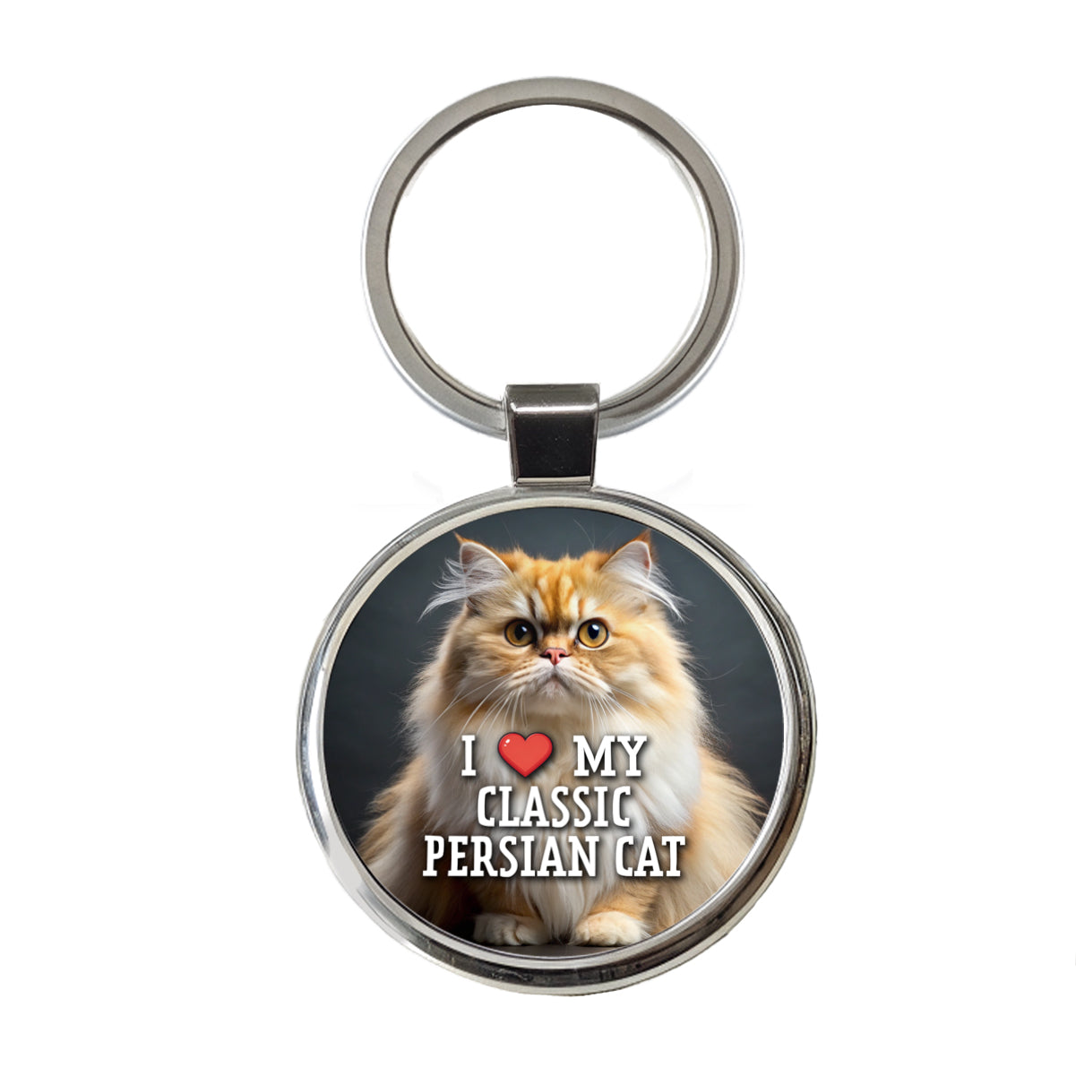I Love My Classic Persian Cat Heart Round Metal Keychain