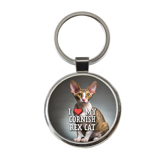 I Love My Cornish Rex Cat Heart Round Metal Keychain