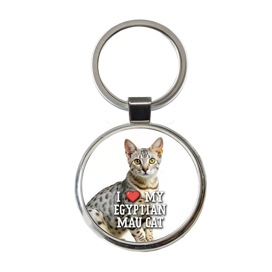 I Love My Egyptian Mau Cat Heart Round Metal Keychain