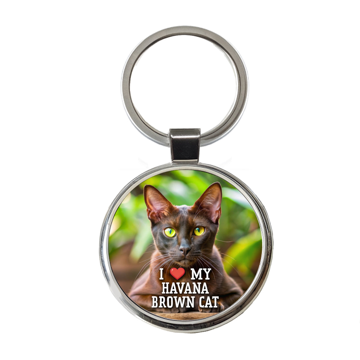I Love My Havana Brown Cat Heart Round Metal Keychain