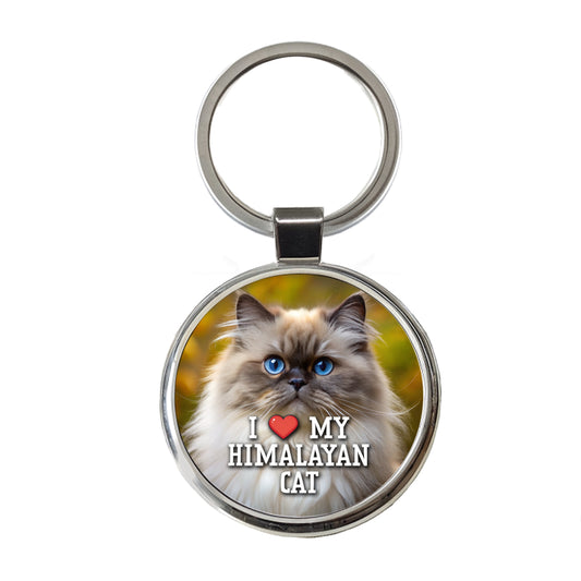 I Love My Himalayan Cat Heart Round Metal Keychain