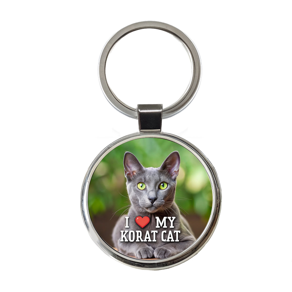 I Love My Korat Cat Heart Round Metal Keychain
