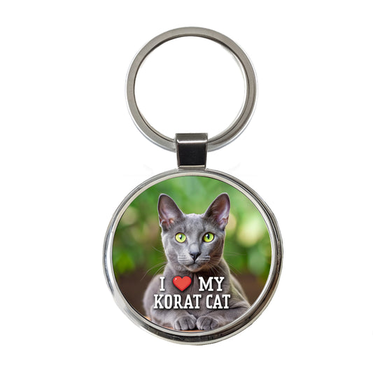 I Love My Korat Cat Heart Round Metal Keychain