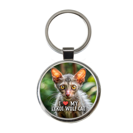I Love My Lykoi Wolf Cat Heart Round Metal Keychain